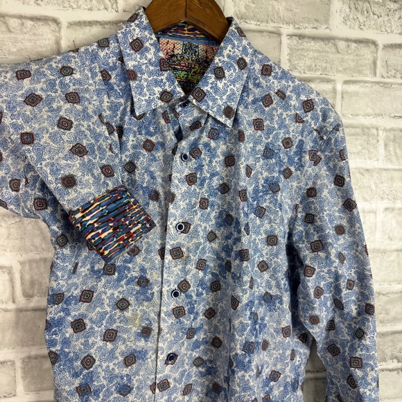 Robert Graham Light Blue Paisley Embroidered Flip Cuff Dress Shirt Mens SMALL - Picture 1 of 8